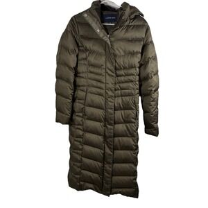 Lands End Down Long Puffer Jacket Coat Hooded Women S (6-8) Olive Green READ